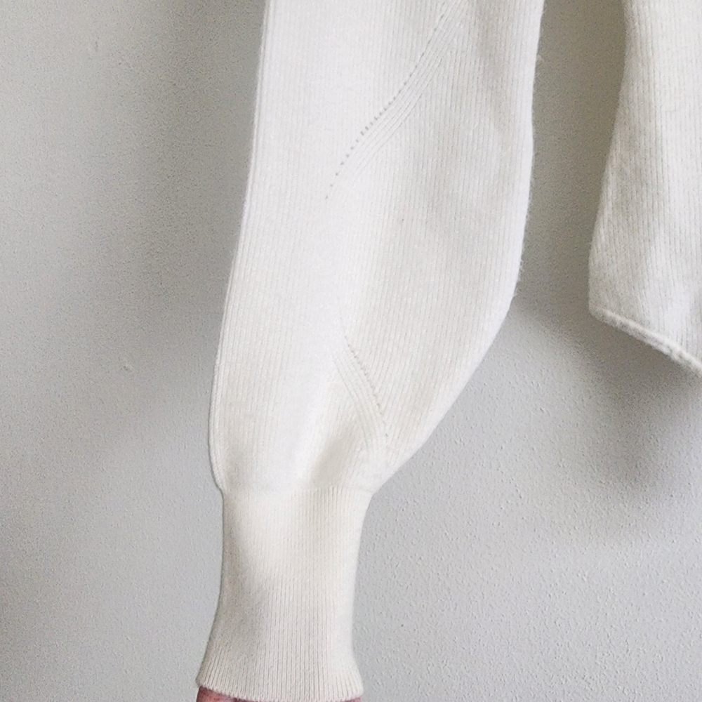 Abercrombie & Fitch Ribbed V-Neck Sweater Balloon Sleeve Bodysuit Small White - Picture 7 of 12